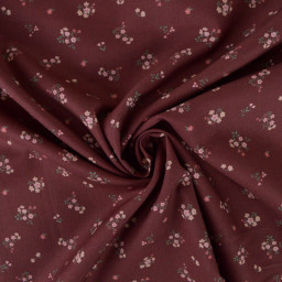 Popeline de coton Bisou motif fleurs roses fond Bordeaux