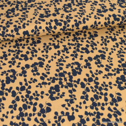 1 coupon de 60 cm de  Popeline de viscose de bambou motif petites fleurs fond camel - oeko tex