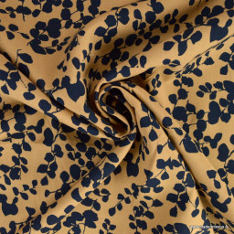 1 coupon de 60 cm de  Popeline de viscose de bambou motif petites fleurs fond camel - oeko tex