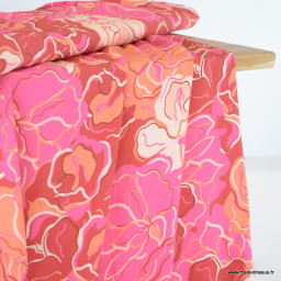 1 coupon de 80 cm de  Tissu Viscose motif floral Rose