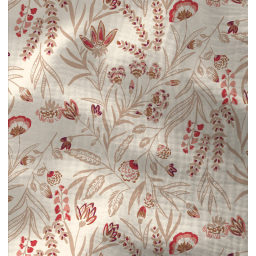 Double gaze Jaya motif fleurs rouge fond écru - oeko tex