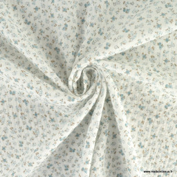 1 coupon de 80 cm de  Double gaze de coton Ginette motifs fleurs fond blanc - oeko tex