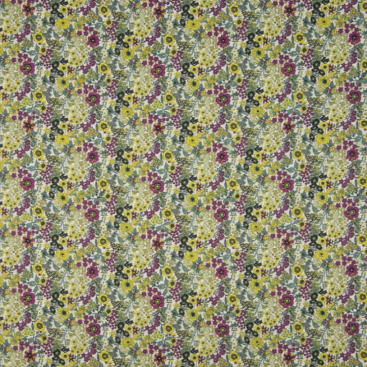 Tissu style Liberty Loéline Jaune et Prune - Oeko tex