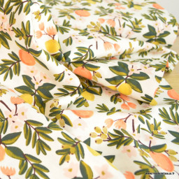 1 coupon de 72 cm de Tissu Rifle Paper en coton imprimé fleurs et citrons - collection Primavera Citrus