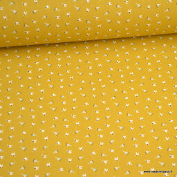 Tissu Spity en coton Bio motifs fleurs fond moutarde -  oeko tex